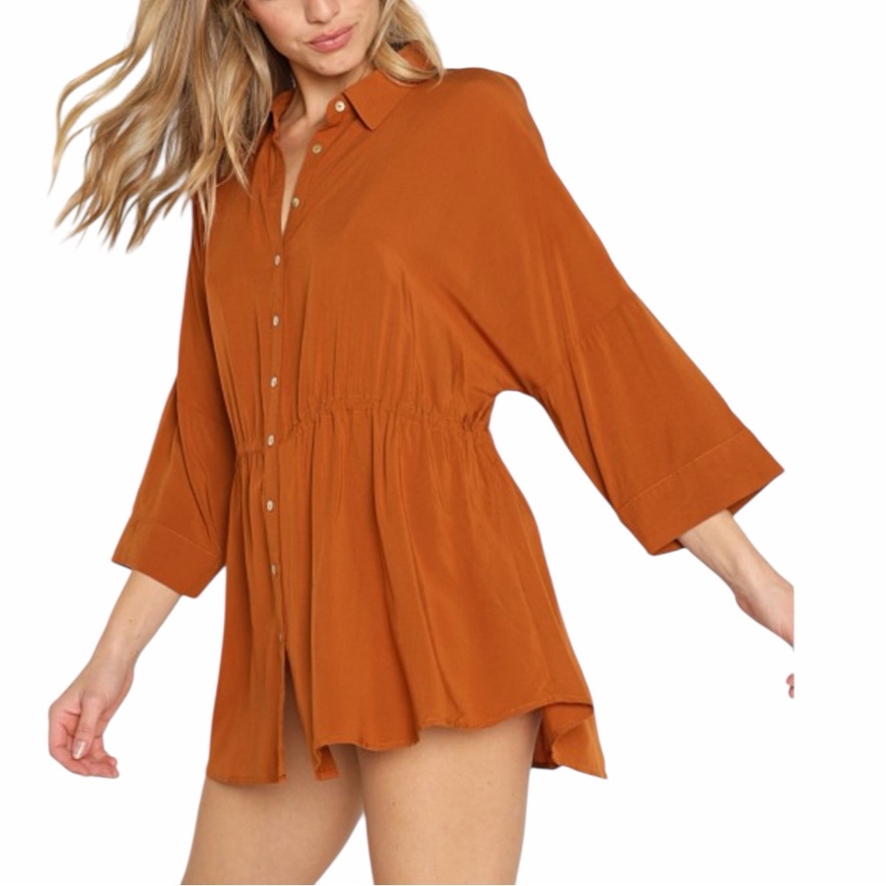 L Space Pacifica Tunic in Amber Size XS/S Loose Fit Button Front 100% Rayon - Picture 4 of 8